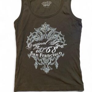 Esprit Olive Tank with White Graphic